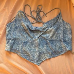cropped tanktop from free people blue pattern adjustable ties and stretchy back